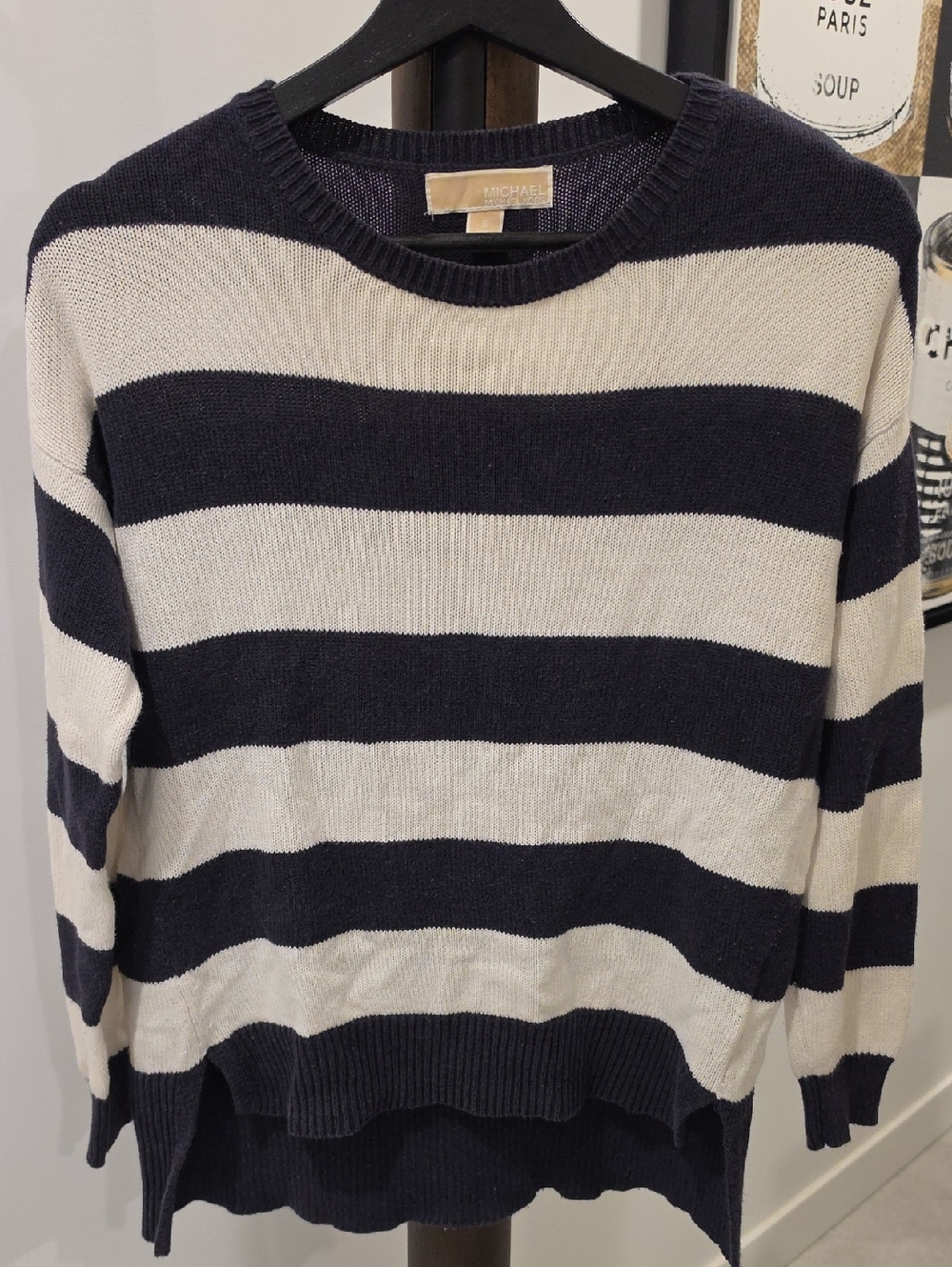 Michael Kors Women’s Navy and Cream Wide-Stripe Sweater